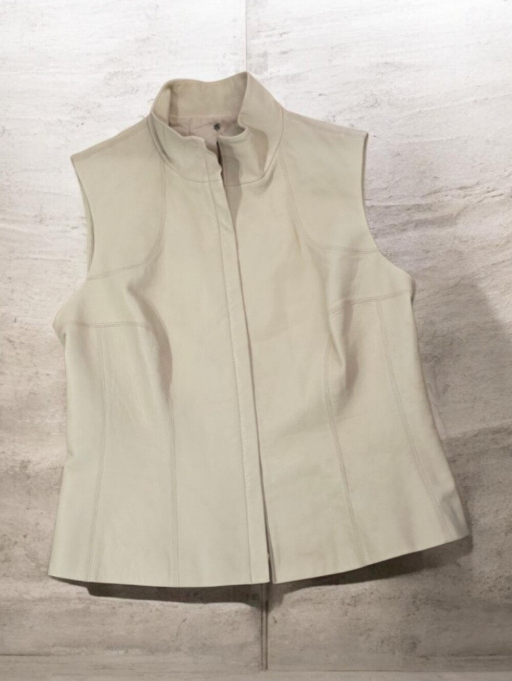Leather Vest Chico's Beige Lightweight Leather Mock Neck Size Medium
